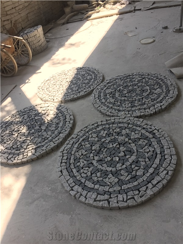 Cheap G654 Dark Grey Granite Flamed Pavers On Mesh