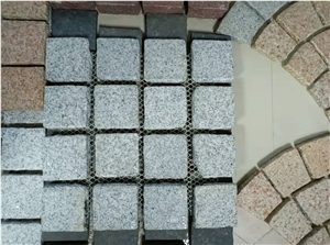 Cheap G654 Dark Grey Granite Flamed Pavers On Mesh