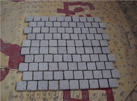 Cheap G654 Dark Grey Granite Flamed Pavers On Mesh
