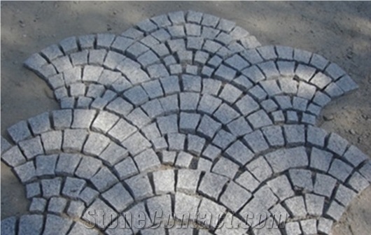 Cheap G654 Dark Grey Granite Flamed Pavers On Mesh