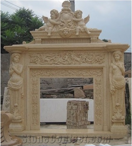 China Honey Onyx Handcraft Carved Fireplace