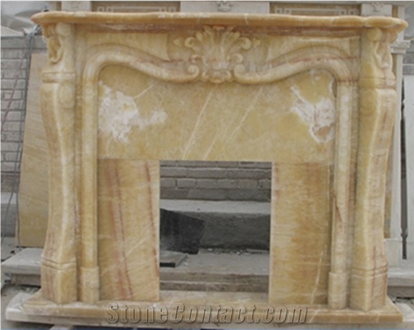 China Honey Onyx Handcraft Carved Fireplace
