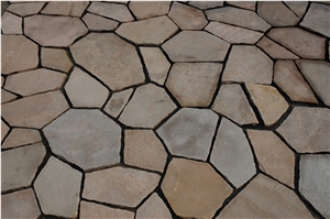 Chinese Red Sandstone Flooring Flagstone Tiles On Mesh