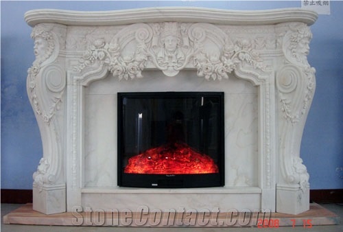 Classical White Marble Fireplace Mantel TV Fireplace