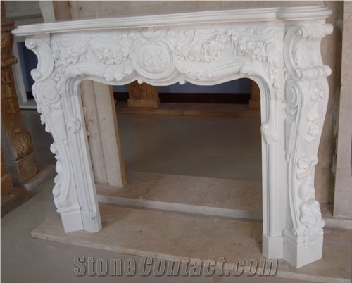 Classical White Marble Fireplace Mantel TV Fireplace