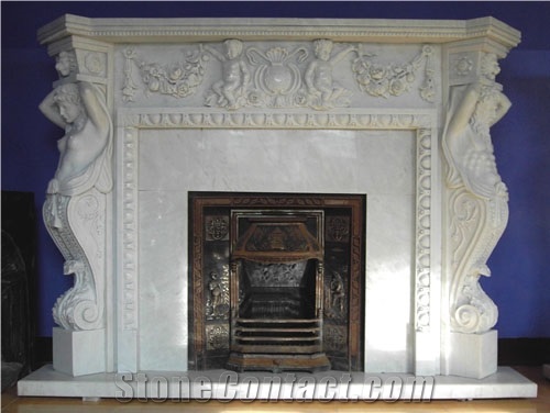 Classical White Marble Fireplace Mantel TV Fireplace