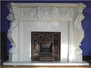 Classical White Marble Fireplace Mantel TV Fireplace