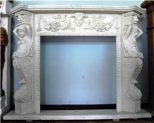 Classical White Marble Fireplace Mantel TV Fireplace
