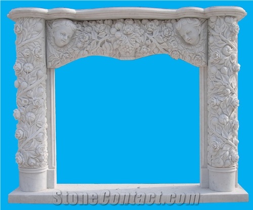 Classical White Marble Fireplace Mantel TV Fireplace