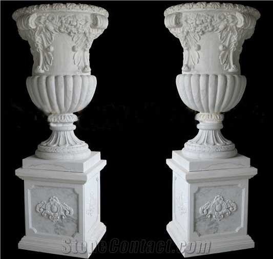 Decoration Hand Carved White Marble Flowerpot