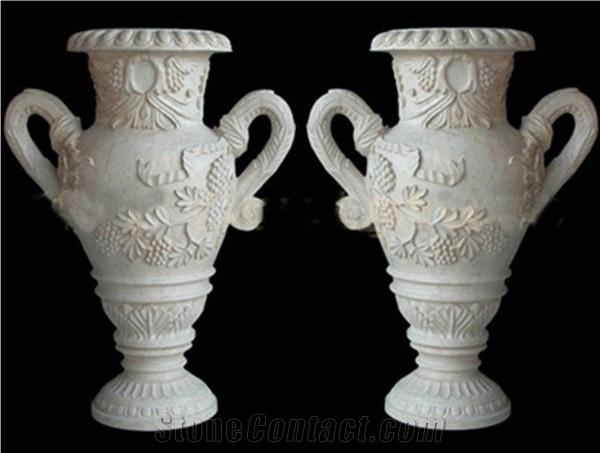 Decoration Hand Carved White Marble Flowerpot