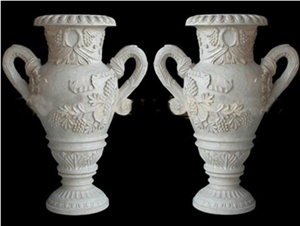 Decoration Hand Carved White Marble Flowerpot
