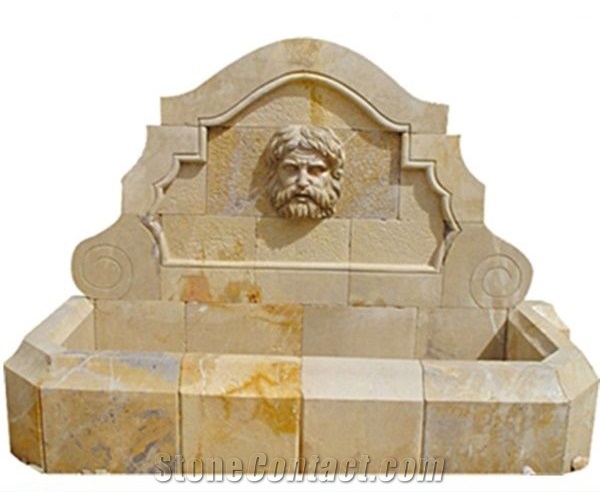 Limestone Lion Head Relief Engraved Wall Mounted Fountains
