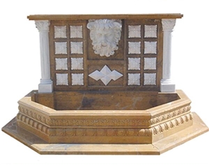 Limestone Lion Head Relief Engraved Wall Mounted Fountains