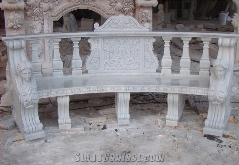 Outdoor Decorative Park Beige Travertine Bench For Sale