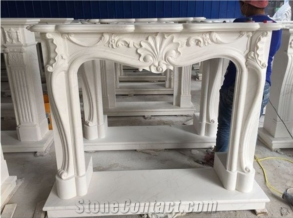 Pure White Marble Carved Fireplace Surround,Fireplace Mantel