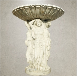 Pure White Marble Fountains With Children Statues
