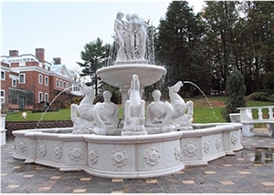 Round Pure White Marble Fountains Water Features
