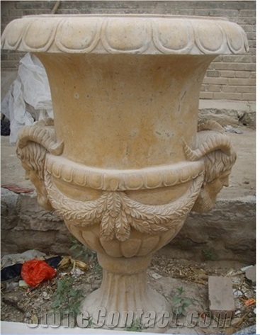 Sculptured Beige Limestone Planters & Vases