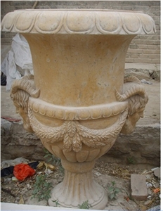 Sculptured Beige Limestone Planters & Vases