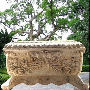 Sculptured Beige Limestone Planters & Vases