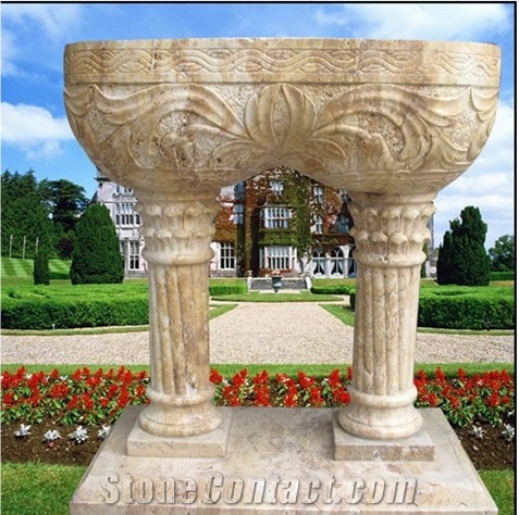 Sculptured Beige Limestone Planters & Vases