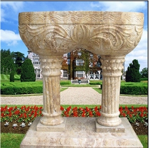 Sculptured Beige Limestone Planters & Vases