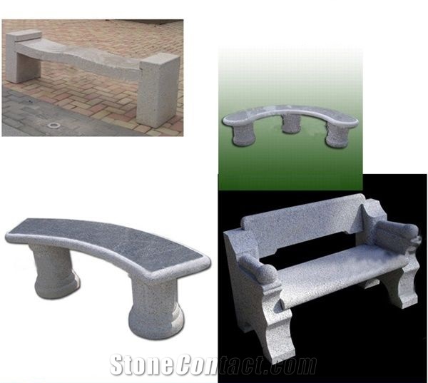 Stone Benches With Wood Surface And Wood Back