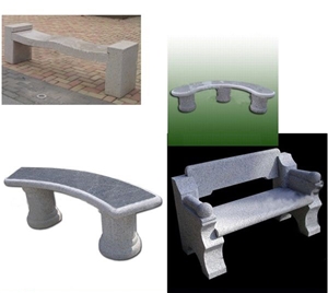 Stone Benches With Wood Surface And Wood Back