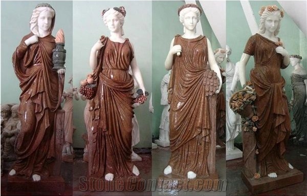 Sunset Red Marble Human Handcarved Sculptures