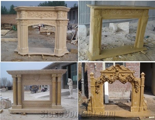 Sunset Red Polished Carving Sculptured Fireplace