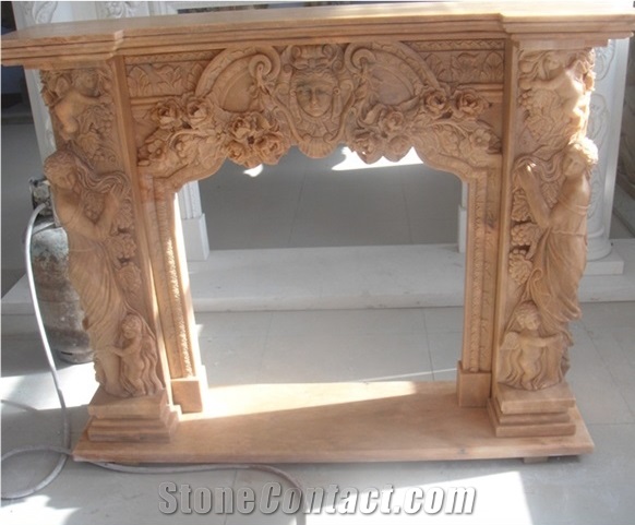 Sunset Red Polished Carving Sculptured Fireplace
