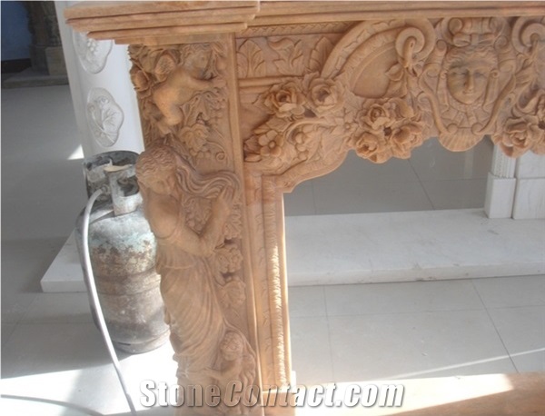 Sunset Red Polished Carving Sculptured Fireplace