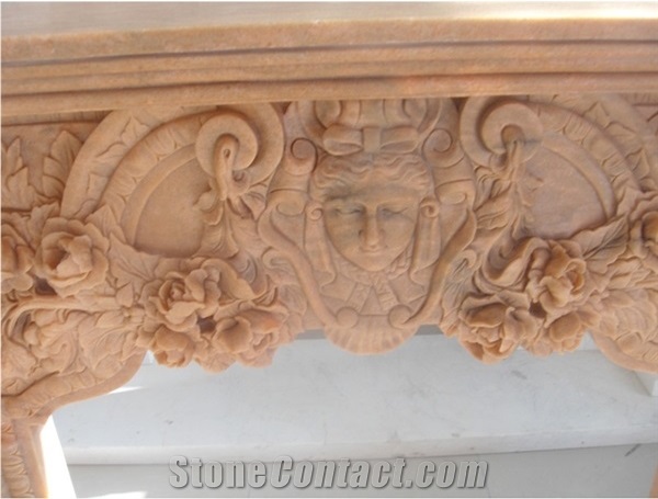 Sunset Red Polished Carving Sculptured Fireplace