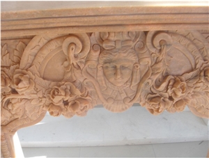 Sunset Red Polished Carving Sculptured Fireplace