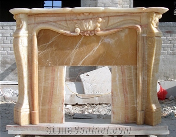 Sunset Red Polished Carving Sculptured Fireplace