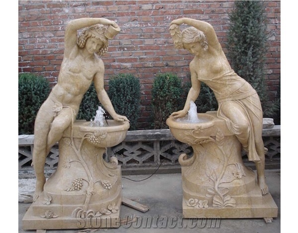 Tall Water Fountain,Pure White Marble Fountain Carved
