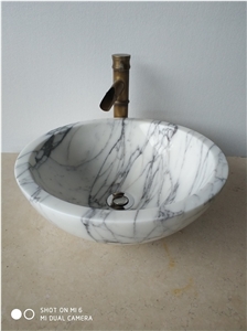 Unique Carrara White Marble Bathroom Round Sinks