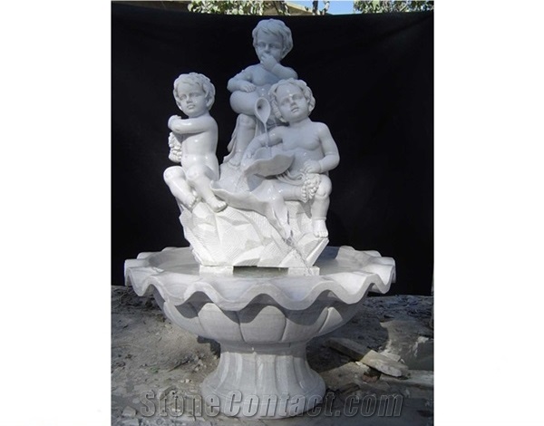 White Marble Fountains With Children Sculptured