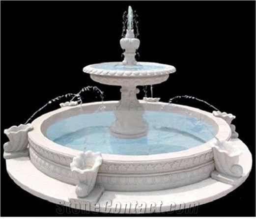 White Marble Fountains With Children Sculptured