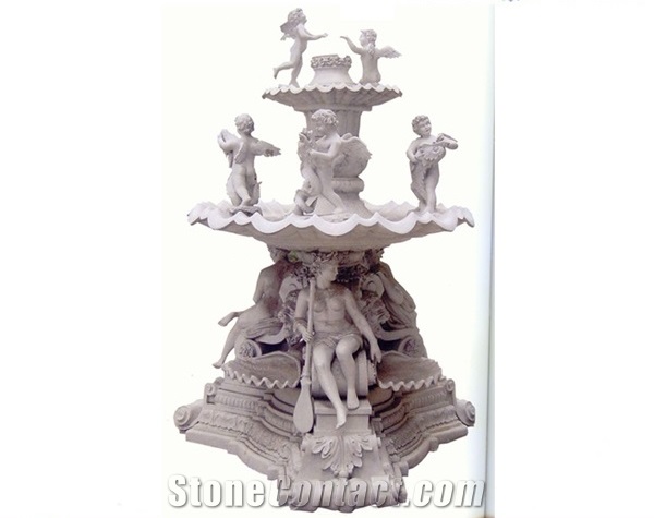 White Marble Fountains With Children Sculptured