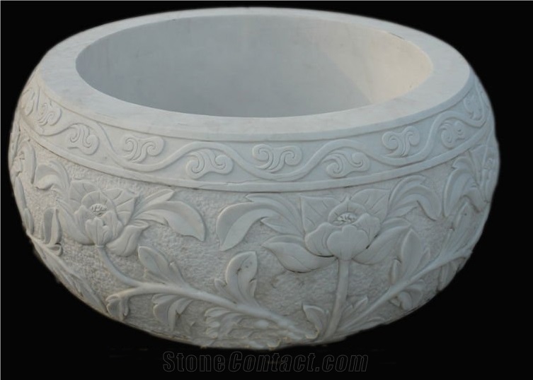 White Marble Hand Carved Flower Pot & Planters