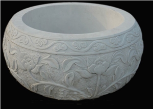 White Marble Hand Carved Flower Pot & Planters