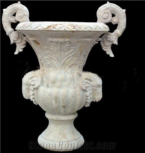White Marble Hand Carved Flower Pot & Planters