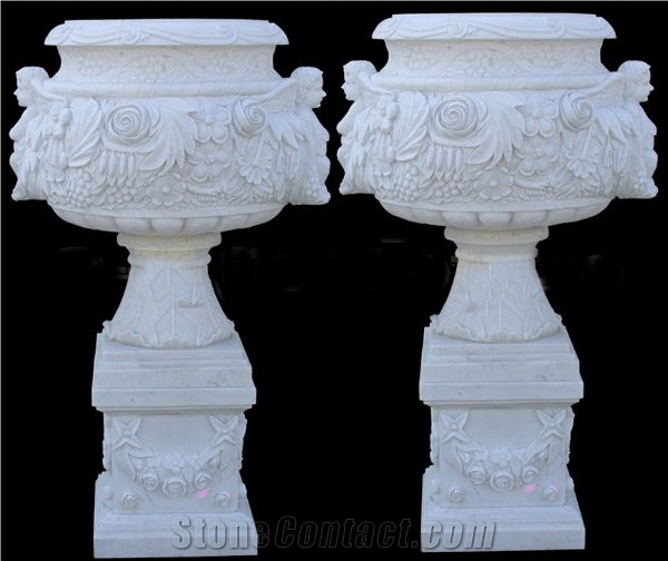 White Marble Statue Flower Stand & Planters
