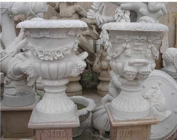 White Marble Statue Flower Stand & Planters
