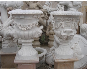 White Marble Statue Flower Stand & Planters