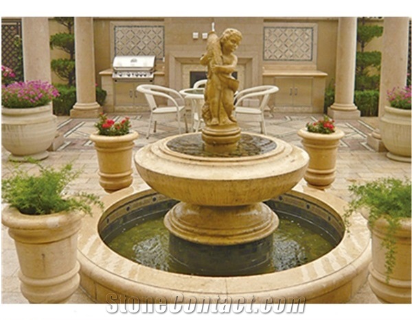 Yellow Limestone Human Statue Fountains & Water Features