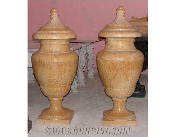 Yellow Travertine Polished Flower Pots & Planters