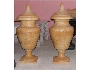 Yellow Travertine Polished Flower Pots & Planters